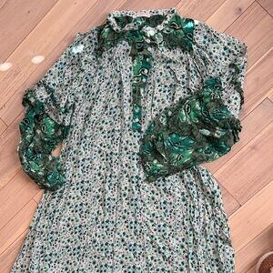 Spell Green and Cream Floral Maxi Dress